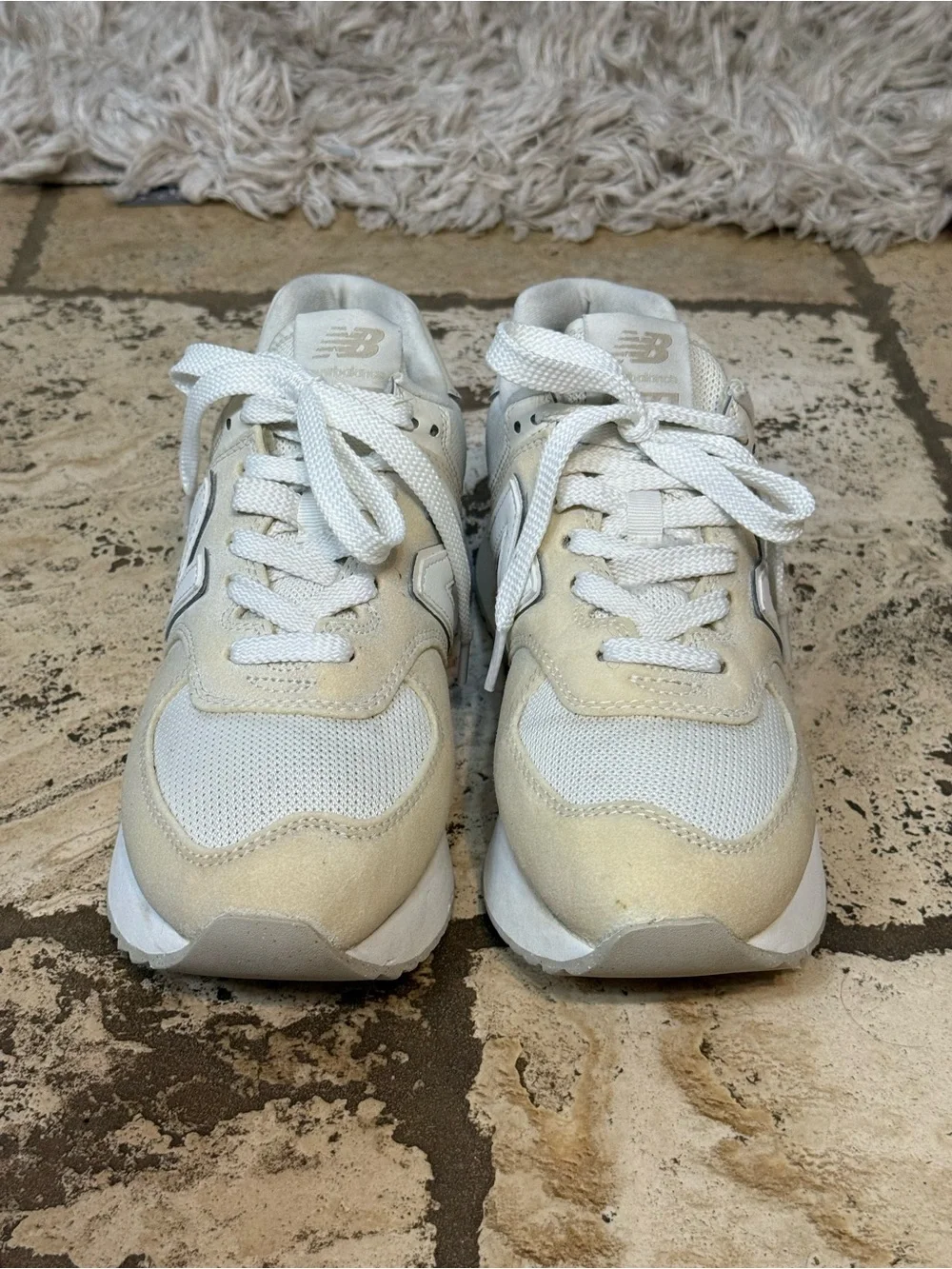 New Balance Women's Cream and White Platform Athletic Sneakers